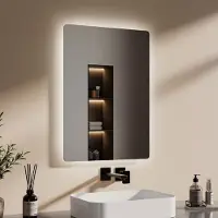 Emke LED Badspiegel 70x50cm Badezimmerspiegel mit Beleuchtung Kaltweiß Licht Wandspiegel Schminkspiegel IP44 Energiesparend Lichtspiegel