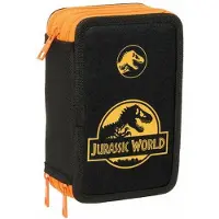 Jurassic World Dreifaches Federmäppchen Schwarz 12,5 x 19,5 x 5,5 cm 37 Stücke