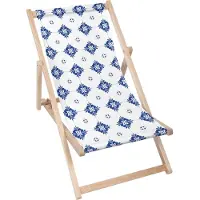 Dreamroots Liegestuhl klappbar Holz, Buchenholz bis zu 130 kg, Sonnenliege klappbar mit 3-stufiger Neigungsregulierung der Rückenlehne, Blue Tiles