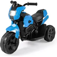 Costway Elektro Motorrad Kinder, 6V Kindermotorrad elektrisch mit LED-Scheinwerfer & Fußpedal, 2-3 km/h, Dreirad Elektromotorrad für Kinder 3+Blau