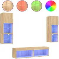Syfax 6-tlg. Wohnwand mit LED-Beleuchtung Sonoma-Eiche Holzwerkstoff
