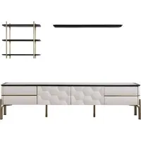 AEA Moderne Weiße Wohnwand Praktischer TV-Schrank Regale 3tlg Set