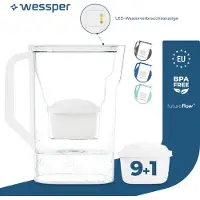 Wessper 2,7 L Wasserfilterkanne kompatibel mit Brita Maxtra für Kühlschranktür mit manueller Filterverschleißanzeige | Das Set beinhaltet eine Wasserf