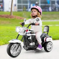 Costway 6V 2,5-3 km/h Elektro Motorrad Kinder mit verstellbaren Scheinwerfer, Sound, Hupe, Rückspiegel&Pedale, Dreirad Elektromotorrad, Weiß, Polizei
