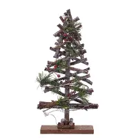 Spetebo 3.07 Holz LED Weihnachtsbaum 37 cm - mit Zweigen und Glitzer