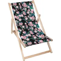 Dreamroots Liegestuhl klappbar Holz, bis zu 130 kg, Sonnenliege klappbar mit 3-stufiger Neigungsregulierung der Rückenlehne, Dark Botanic Pink
