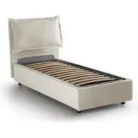 Talamo Italia Einzelbett Zusanne, Containerbett mit Stoffbespannung, 100% Italy, Frontöffnung, passend für Matratze Cm 90x190, Beige