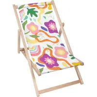 Dreamroots Liegestuhl klappbar Holz,Buchenholz bis zu 130kg,Sonnenliege klappbar mit 3stufiger Neigungsregulierung der Rückenlehne,AbstractFlowerPower