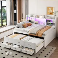 MODFU Jugendbett140x200 Doppelbett mit Ausziehbett und Matratze,Schlafsofa mit Stauraum und bettfunktion,Tagesbett usb und type-c,Weiß