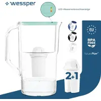 Wessper Wasserfilterkanne 3,3 Liter mit LED-Zählwerk Classic Filterkaraffe kompatibel mit Brita Classic Filter - minze | 3x Filter enthalten