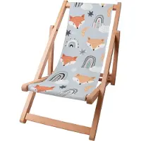Dreamroots Kinder Liegestuhl klappbar Holz bis zu 130 kg, Sonnenliege klappbar mit 3-stufiger Neigungsregulierung der Rückenlehne, Foxes Pastel
