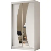 Beautysofa Schwebetürenschrank VOX II 120 cm – Kleiderschrank mit Schubladen, Spiegel & Schiebetüren (Weiß)