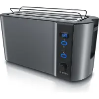Arendo Toaster, 2 lange Schlitze, für 4 Scheiben, 1500 W, Langschlitz, Brötchenaufsatz, Wärmeisolierendes Gehäuse, Display, grau