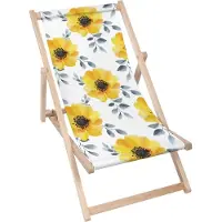 Dreamroots Liegestuhl klappbar Holz bis zu 130 kg, Sonnenliege klappbar mit 3-stufiger Neigungsregulierung der Rückenlehne, Yellow Flowers