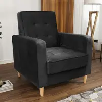 Beautysofa Sessel aus Velourstoff Bamako Loungesessel mit Holzbeine Polstersessel für Wohnzimmer, Stoff: kronos 07 - schwarz