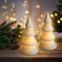 Spetebo LED Keramik Weihnachtsbaum warm weiß 13 cm - 2er Set - Dekofigur Tannenbaum mit Beleuchtung