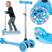 Malplay Cityroller Dreirad Scooter Leuchtende LED-Räder Blau für Kinder Jugendliche ab 3 Jahren Kinderroller