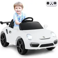 Costway Kinder Elektroauto Porsche, 12V Kinderauto elektisch mit Fernbedienung, Musik, LED-Lichtern, Hupe & 2 Geschwindigkeiten, für Kinder 3+Weiß