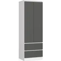 Akord Kleiderschrank – Drehtürenschrank – Schrank 2 Türen – STAR – 60 cm – Weiß / Graphit – Kompakter Stauraum mit Schubladen und Kleiderstange