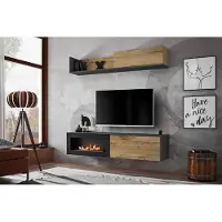 AEA Wohnwand tv Möbel Wohnzimmer Regal TV Ständer mit KaminModern Holz Braun