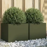 vidaXL Pflanzkübel 2 Stk. Olivgrün 32x30x29 cm Kaltgewalzter Stahl 841542