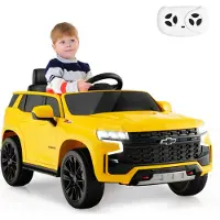 Costway Chevrolet Elektroauto für Kinder, Elektrofahrzeug für Kinder ab 3 Jahren (Gelb)