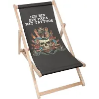 Dreamroots Liegestuhl klappbar Holz bis zu 130 kg, Sonnenliege klappbar mit 3-stufiger Neigungsregulierung der Rückenlehne,Ich bin ein Papa mit Tatos