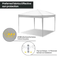 Aopunly Pavillon Faltpavillon 3x3m Weiß Partyzelt UV-Schutz höhenverstellbarer mit Tragetasche, für Outdoor Garten Camping Ohne Seitenwänden