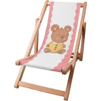 Dreamroots Kinder Liegestuhl klappbar Holz,bis zu 130 kg, Sonnenliege klappbar mit 3-stufiger Neigungsregulierung der Rückenlehne, Bear
