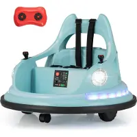 Costway 12 V Kinder Autoscooter 360° drehbar, 2 in 1 Elektro Bumper Car mit 2 Fahrmodi, Kinderauto mit Fernbedienung, LED&Musik, für Kinder 3+Türkis