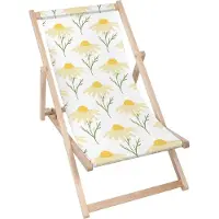 Dreamroots Liegestuhl klappbar Holz bis zu 130 kg, Sonnenliege klappbar mit 3-stufiger Neigungsregulierung der Rückenlehne, Yellow Cute Daisy Flowers