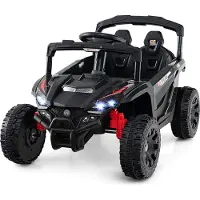 Costway 12V Elektroauto Kinder, Kinderauto mit Fernbedienung, 3 Geschwindigkeiten, LED-Lichter, Musik, Hupe & Federung, Kinderfahrzeug für Kinder 3+