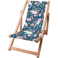 Dreamroots Kinder Liegestuhl klappbar Holz bis zu 130 kg, Sonnenliege klappbar mit 3-stufiger Neigungsregulierung der Rückenlehne, Unicorn in Flower