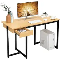 Costway Schreibtisch mit Schublade, Computertisch 120x55x75cm klein, Officetisch Bürotisch PC-Tisch Arbeitstisch Metallgestell Natur