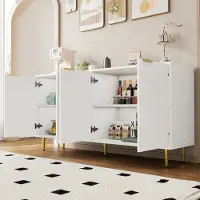 STILVORA Sideboard Beistellschrank mit 4 Türen,Aufbewahrungsschrank mit goldene Gebürstete Griffe,Komodenschrank mit Hochglanz Tischbeine,Weiß