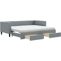 Syfax Tagesbett Ausziehbar mit Schubladen Hellgrau 90x200 cm Stoff