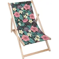 Dreamroots Liegestuhl klappbar Holz, Buchenholz bis zu 130 kg, Sonnenliege klappbar mit 3-stufiger Neigungsregulierung der Rückenlehne, Hawaii Flowers