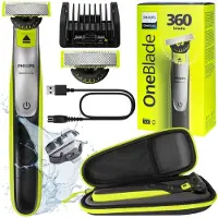 Philips OneBlade Rasierer QP2734/23 + Etui, Grün/Schwarz, 2x Klinge 360°
