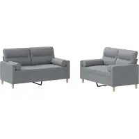 vidaXL 2-tlg. Sofagarnitur mit Kissen Hellgrau Stoff