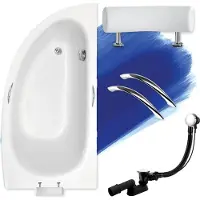 Badland Eckbadewanne Badewanne Milena Premium RECHTS 150x70 mit Ablaufgarnitur, Füßen, Handgriffen und Kopfstütze GRATIS ohne Verkleidung
