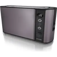 Arendo Toaster, 1 langer Schlitz, für 2 Scheiben, 1000 W, Langschlitz, Brötchenaufsatz, Wärmeisolierendes Gehäuse, Display, Vulkangrau