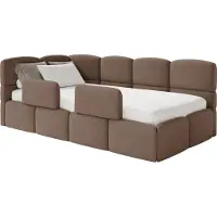 Selsey Cloudy – Kinderbett 90x200, mit Matratze, Rausfallschutz, Kopfteil links, Samt Braun