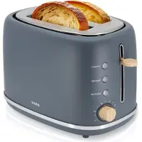 Briebe TA1166GRY Nordic Toaster 2 Scheiben Breite Schlitze mit Brötchenaufsatz, 6 Toast Stufen Grau