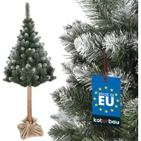 KOTARBAU Künstlicher Weihnachtsbaum Schnee 220 cm Diamantkiefer Kiefernbaum auf einem Holz Stamm mit Plastik Ständer Christbaum Weihnachtsbaum Künstlich wie Echt Kunstbaum Weihnachten Christmas Tree