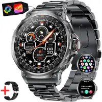 S&T Design Smartwatch Fitness Tracker Uhr für Herren mit Telefonfunktion Groß Smartwatch 1,85" AMOLED-Display Whatsapp Herzfrequenz-/Schlafüberwachung