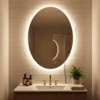 Costway Badspiegel oval, Spiegel mit Beleuchtung, Wandspiegel mit Anti-Beschlag, 3 dimmbare Lichtfarben & Speicherfunktion, Badezimmer 70 x 50 x 3 cm