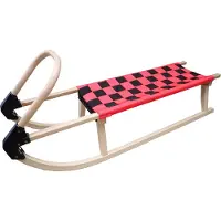 Kubisport Traditioneller Holz-Schlitten 110 cm, rot, mit stabilen Metallkufen und 90 kg Tragkraft