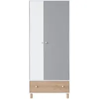 Beautysofa Drehtürenschrank FIGO, Kleiderschrank ideal für Jugendzimmer mit 2 Türen und Schublade, Farbe: Bunt - Weiß/Eiche Artisan/Grau