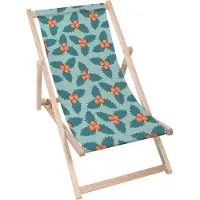 Dreamroots Liegestuhl klappbar Holz, bis zu 130 kg, Sonnenliege klappbar mit 3-stufiger Neigungsregulierung der Rückenlehne, Holly Berry Leaves