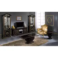AEA Luxus Set Wohnwand 5tlg. Wohnzimmer rtv Vitrine Couchtisch Beistelltisch Schwarz